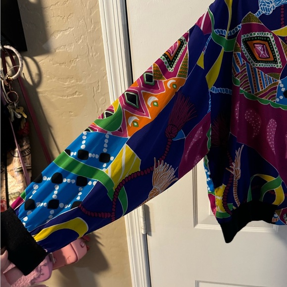 Vintage Reversible Bomber Jacket Retro Bright Colorful Tassels Funky Streetwear - Picture 4 of 10